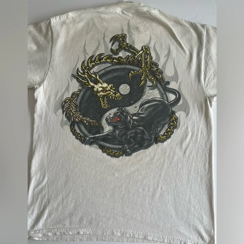Y2K Vintage Dragon & Panther Yin Yang Graphic Tee Delta Pro Weight - Picture 8 of 9